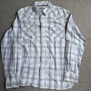 Levi Strauss Shirt Mens Large Blue Plaid Western Pearl Snap Long Sleeve Cotton
